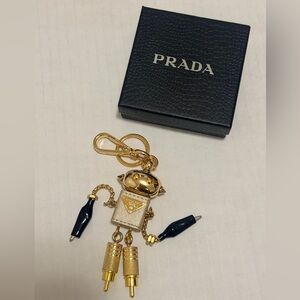 PRADA Robot Saffiano leather keychain charm Platinum